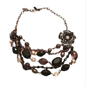Vintage NY statement bead necklace assymetrical flower